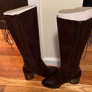Brown Leather Riding Boots, Adjustable Calf, 8.5M